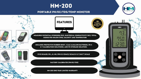 HM 200 PORTABLE TDS PH EC TEMP MONITER